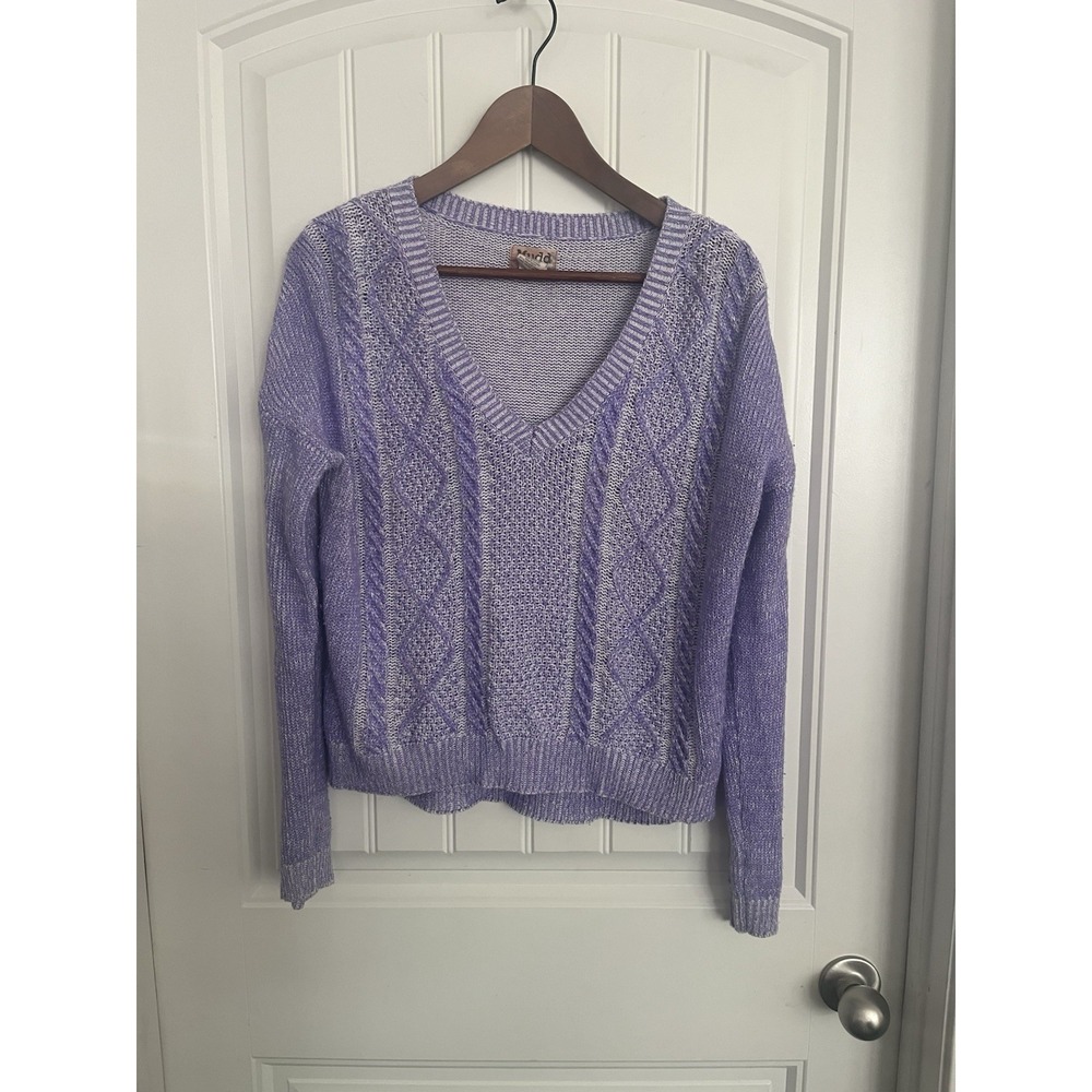Mudd Vintage Y2K Purple V-neck cable-knit Sweater Women's Sz Large 425‎